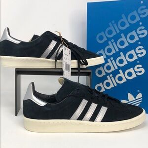 Adidas Men’s Campus 80s Core Black White GX7330 Suede Sneakers - Size 10.5